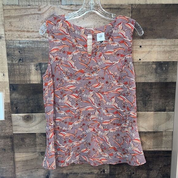 CAbi Good Luck Bird Print SleevelessBow Back Tank - Picture 1 of 7
